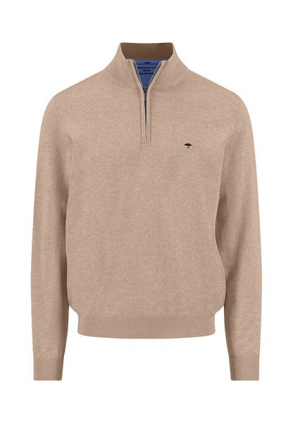Pull homme taupe casual chic col zippé logo – jusqu’au 3XL