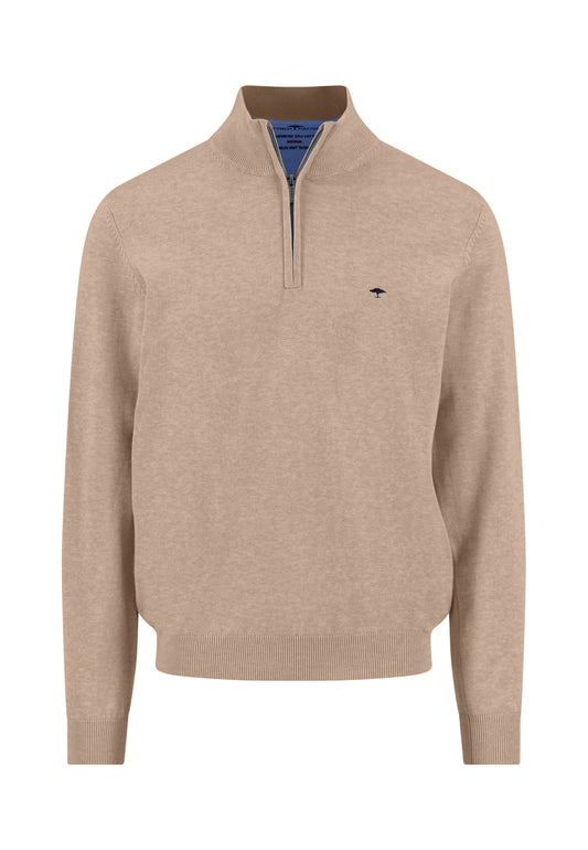 Pull homme taupe casual chic col zippé logo – jusqu’au 3XL