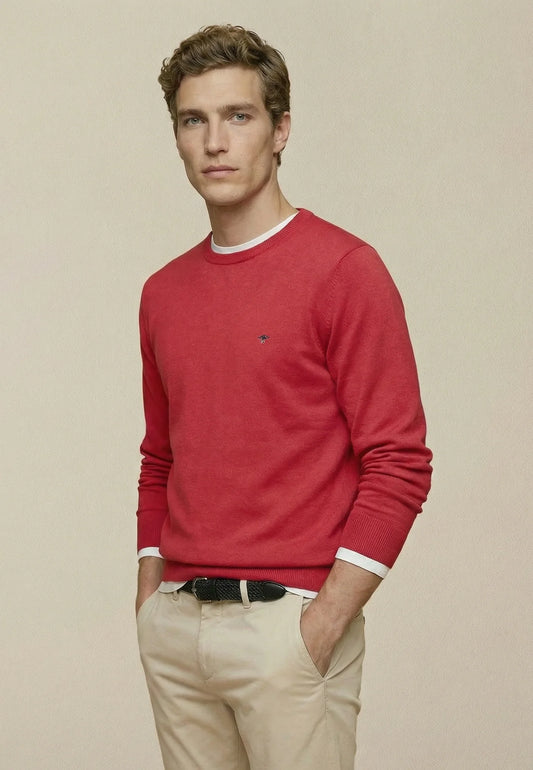 Pull en maille fine 100% coton à col rond  cranberry red - jusqu’au 4XL