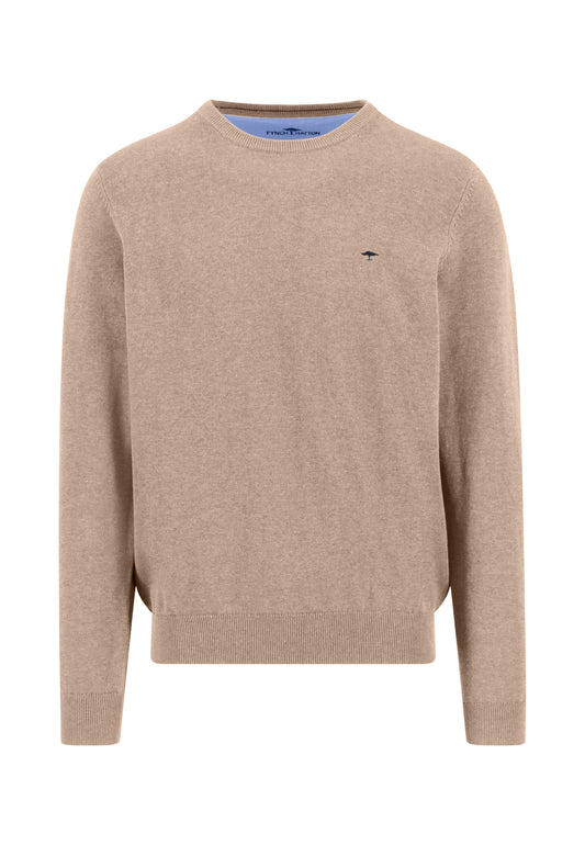 Pull en maille fine 100% coton à col rond taupe - jusqu’au 3XL