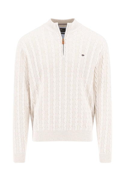 Pull homme écru casual chic col zippé torsadé – jusqu’au 4XL