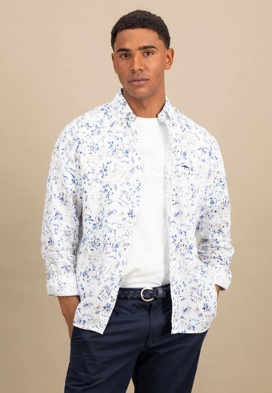 Linen shirt with botanical pattern