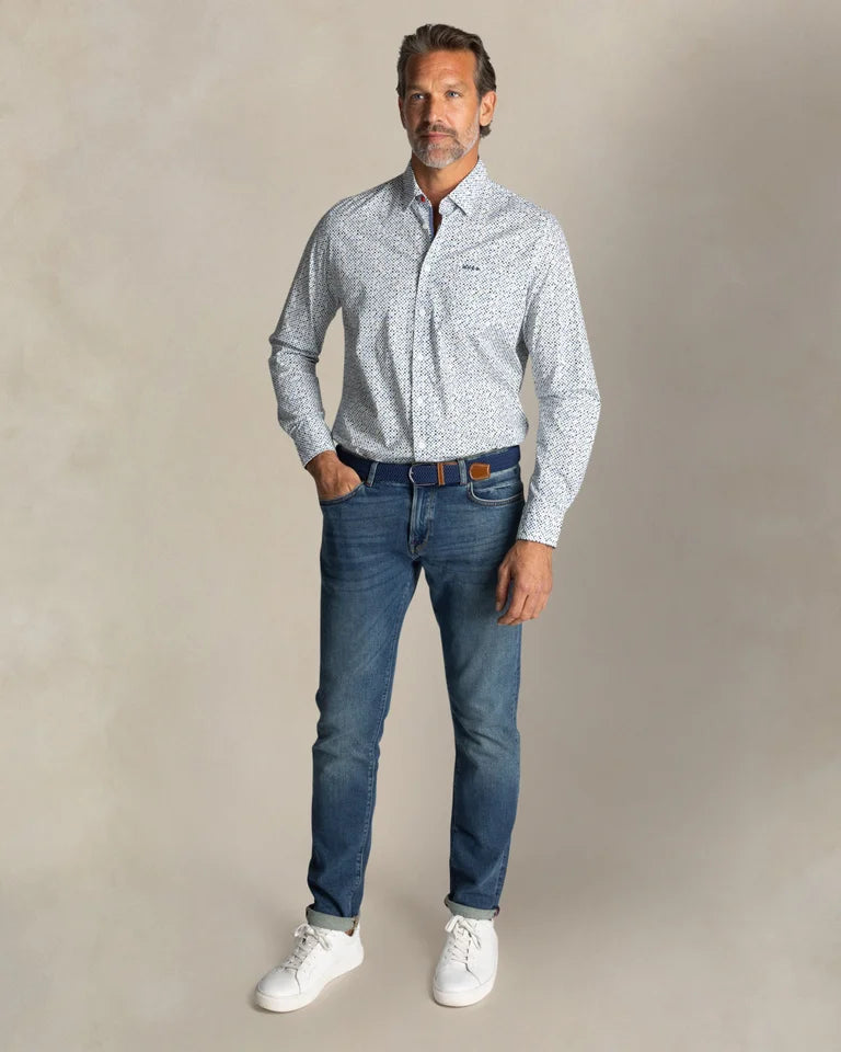 Chemise imprimée en coton écru