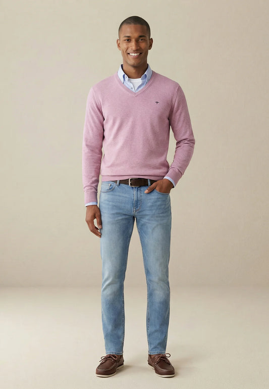 Pull en maille fine 100% coton à col en V magnolia - jusqu’au 4XL
