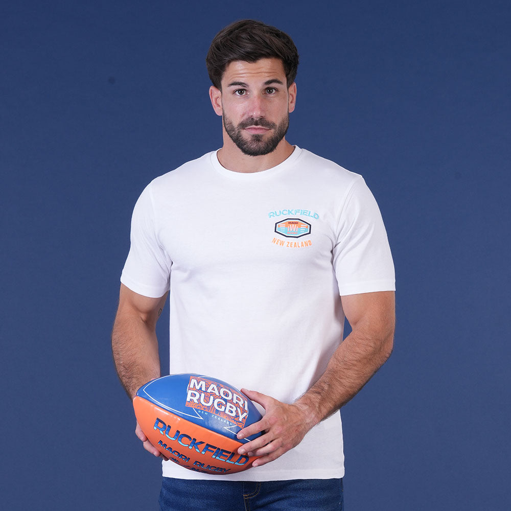 T SHIRT MC MAORI RUGBY  BLANC - jusqu’au 3XL