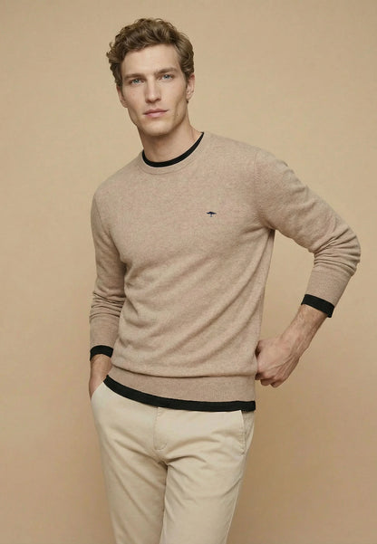Pull en maille fine 100% coton à col rond taupe - jusqu’au 3XL