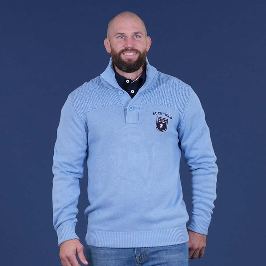 Pull Ruckfield col camionneur bleu ciel Members Club House Rugby