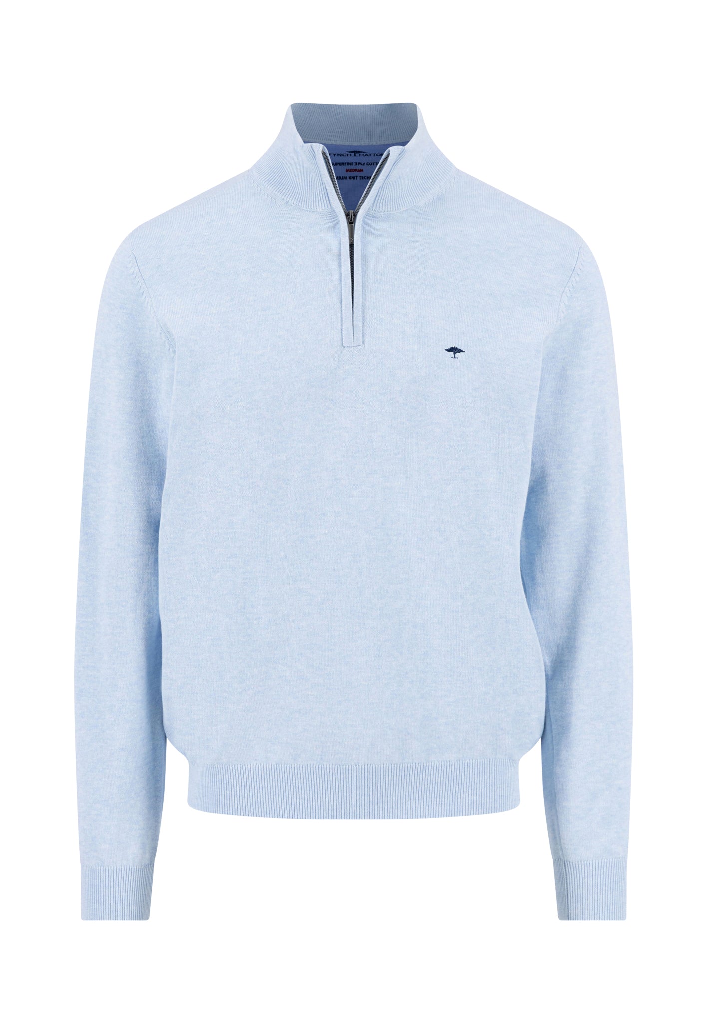 Pull homme bleu clair casual chic col zippé logo – jusqu’au 3XL