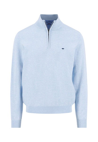 Pull homme bleu clair casual chic col zippé logo – jusqu’au 3XL