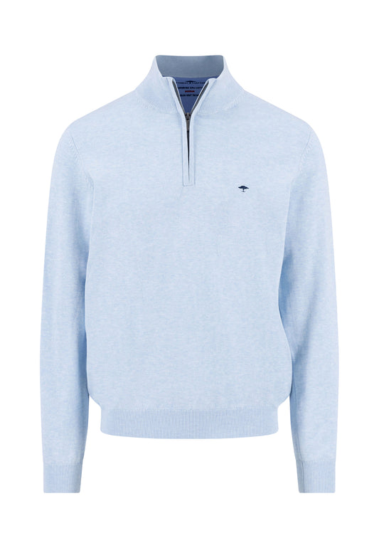 Pull homme bleu clair casual chic col zippé logo – jusqu’au 3XL