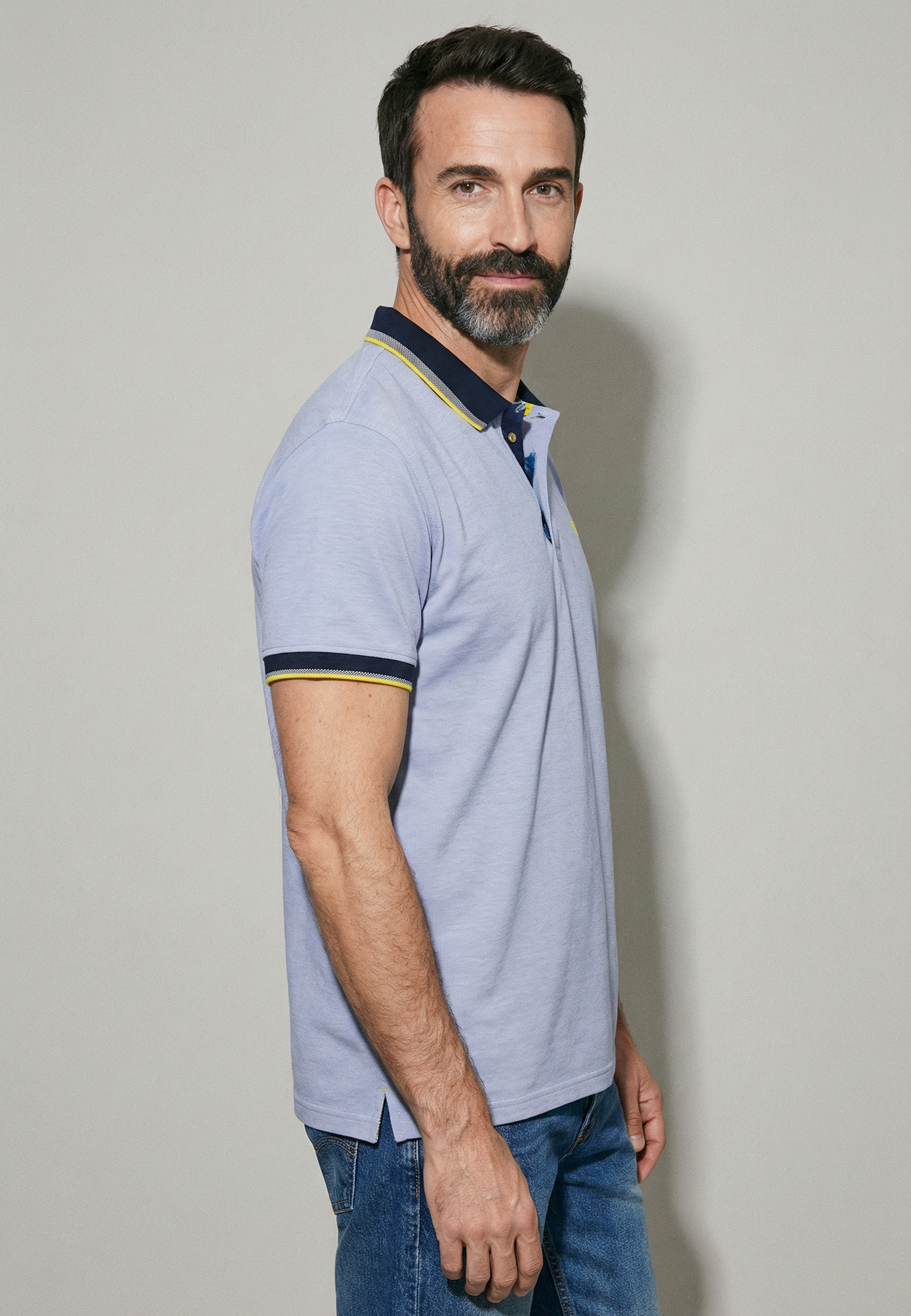 Polo homme J&JOY bleu clair col contrasté casual chic - jusqu’au 5XL