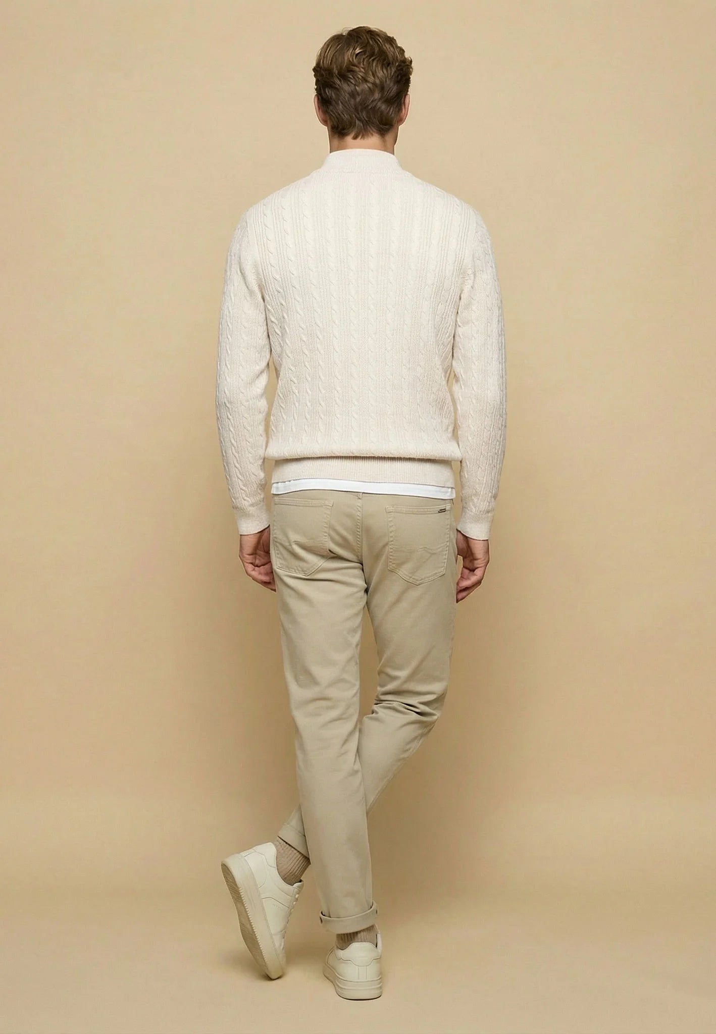 Pull homme écru casual chic col zippé torsadé – jusqu’au 4XL
