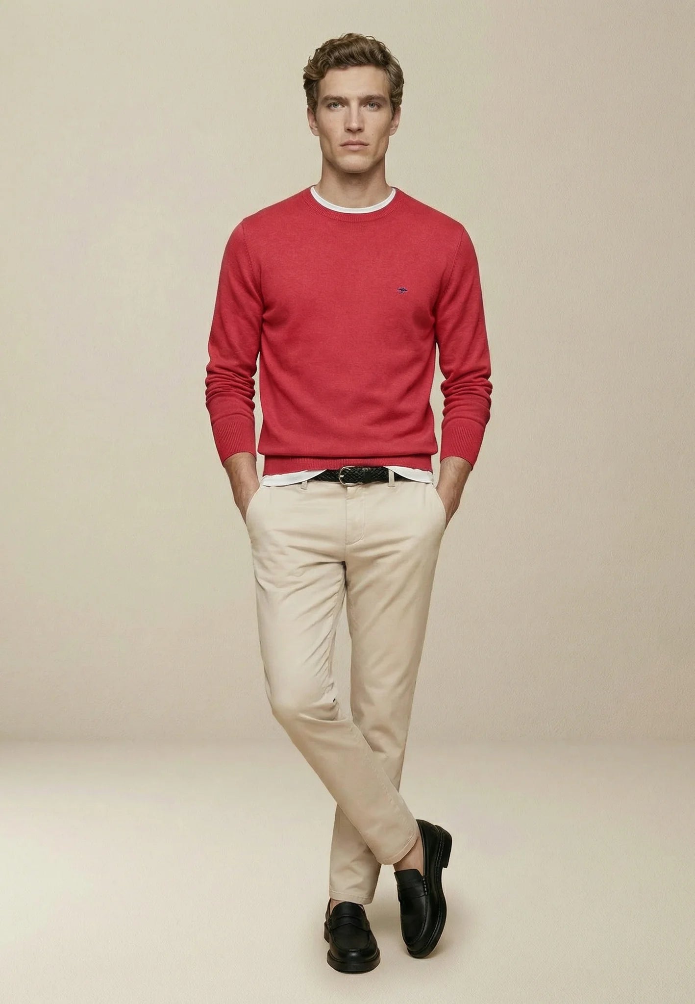 Pull en maille fine 100% coton à col rond  cranberry red - jusqu’au 4XL