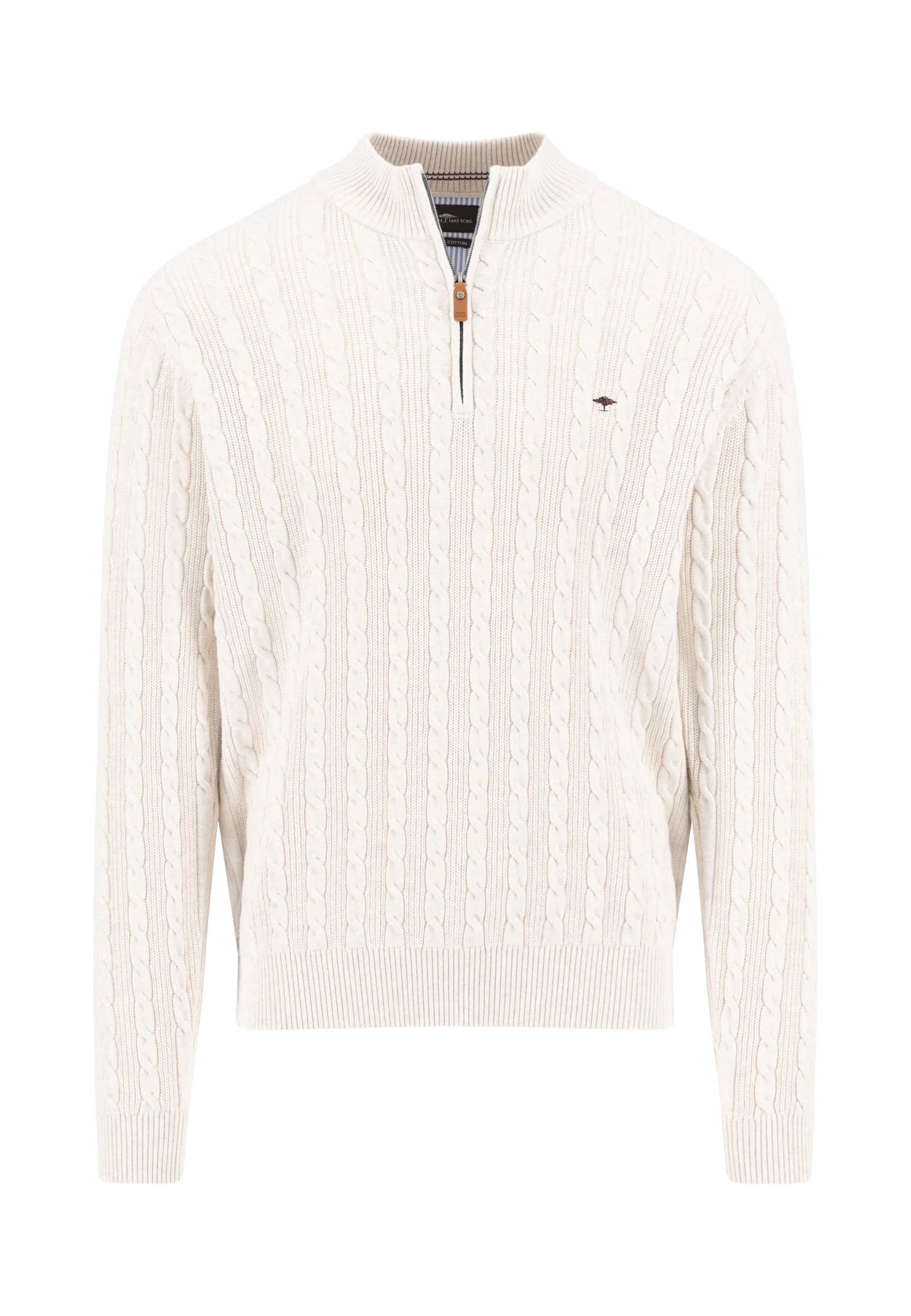 Pull homme écru casual chic col zippé torsadé – jusqu’au 4XL