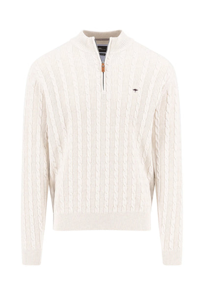Pull homme écru casual chic col zippé torsadé – jusqu’au 4XL