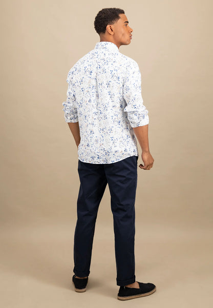 Linen shirt with botanical pattern