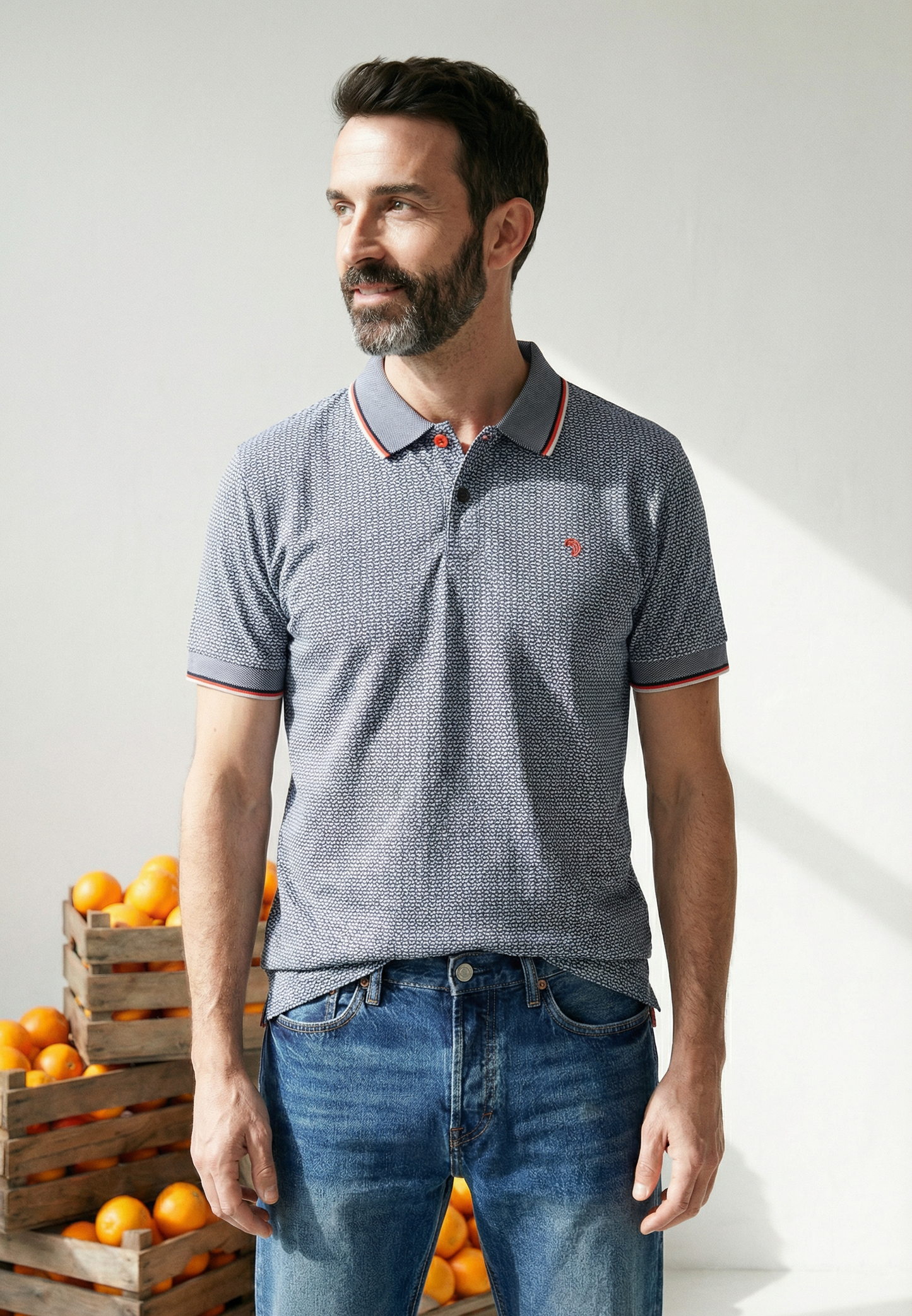 Polo homme J&JOY bleu marine micro-motif casual chic - jusqu’au 4XL
