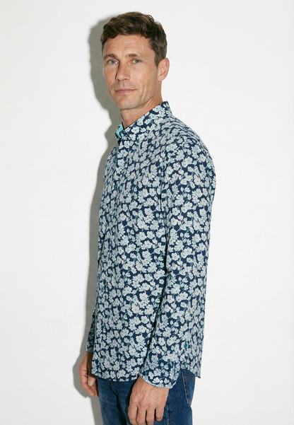 Chemise homme fleurs bleue - jusqu’au 4XL
