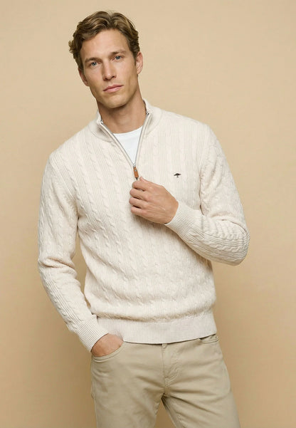 Pull homme écru casual chic col zippé torsadé – jusqu’au 4XL