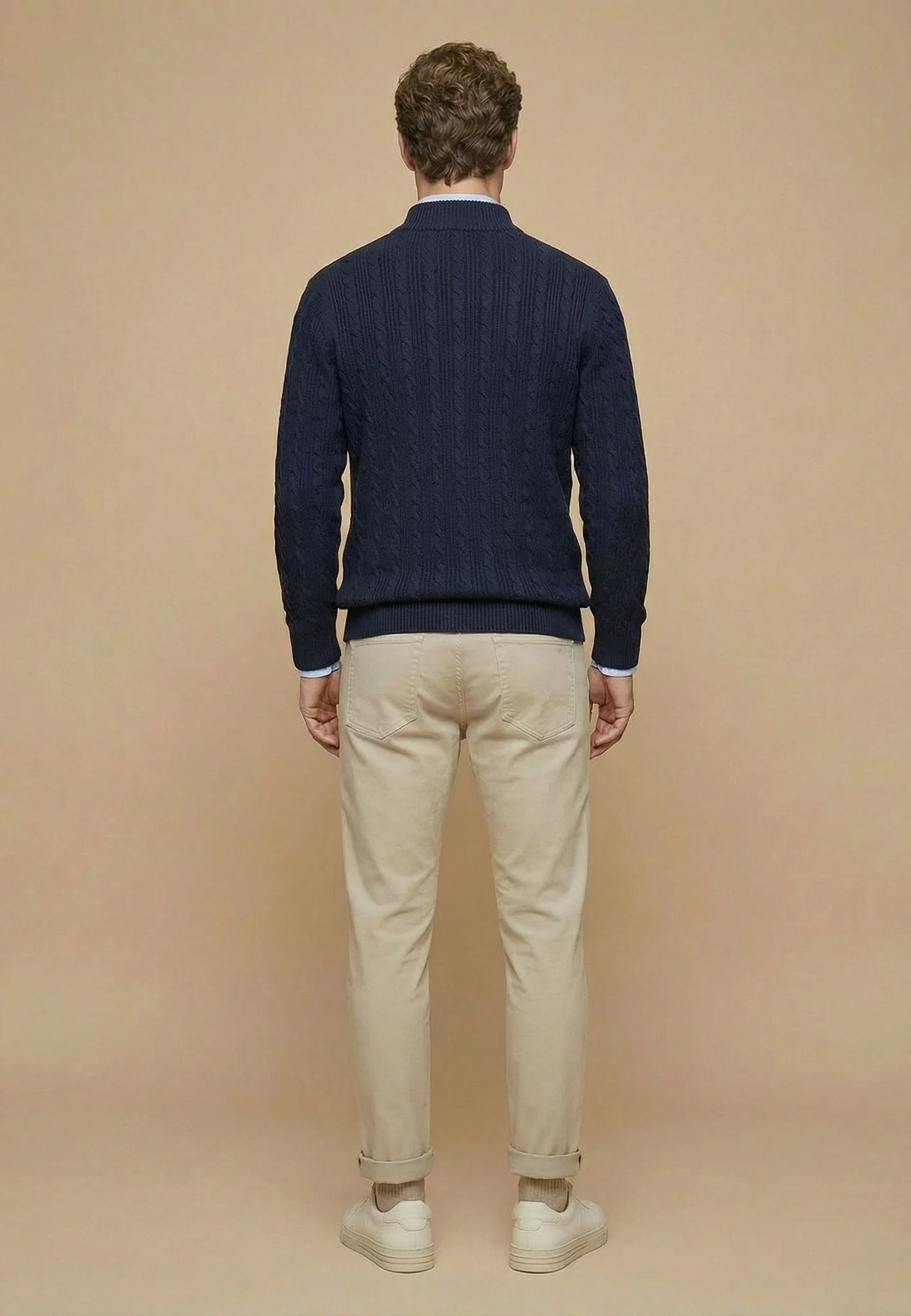Pull Homme navy casual chic col zippé torsadé – jusqu’au 4XL